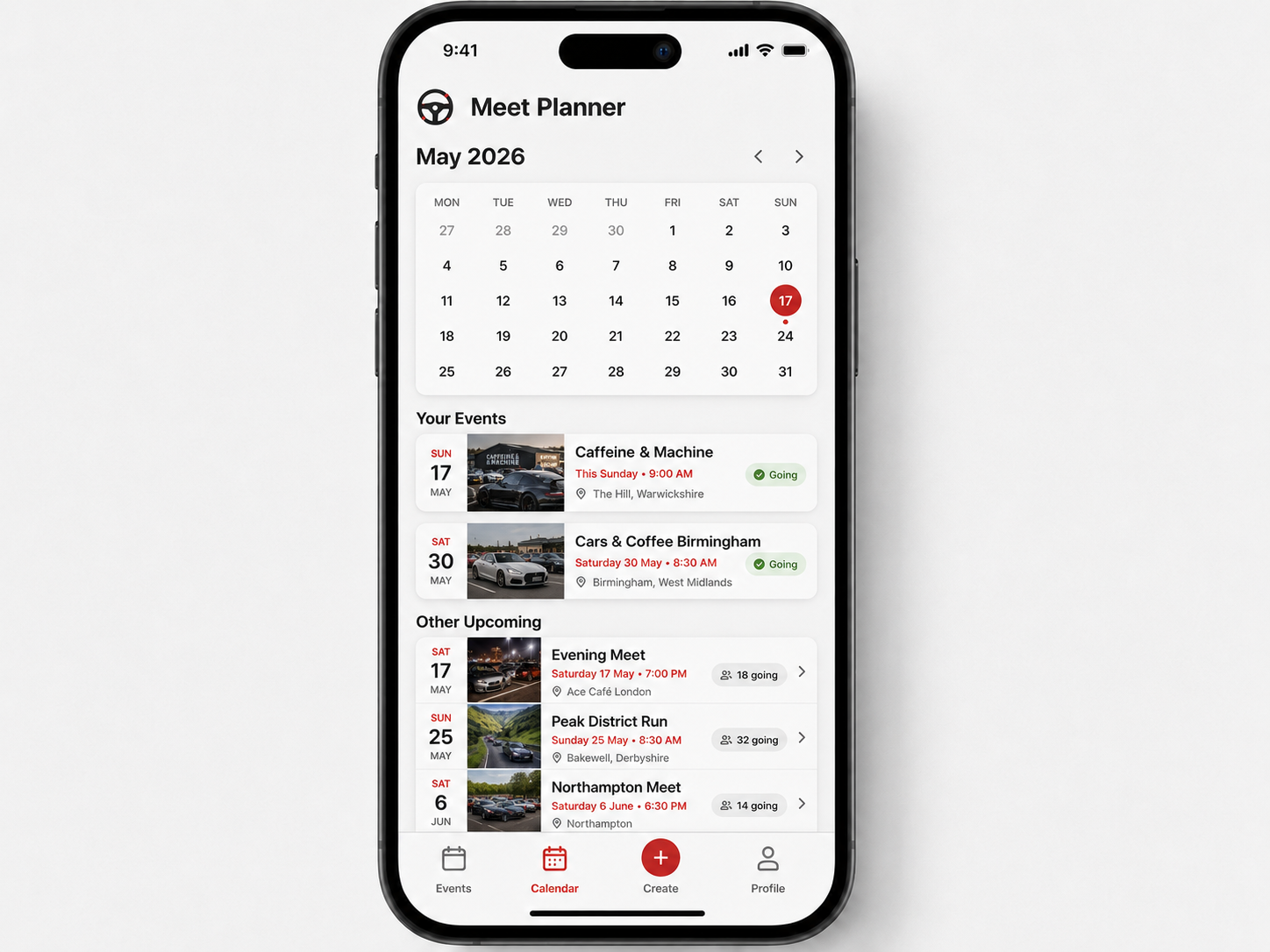 Driveout calendar screen